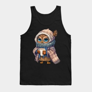 Chibi Owl Drinking Hot Chocolate cute christmas snow design series 3 Tank Top